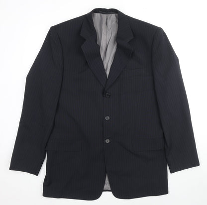 Additional front view of C&A men’s black striped polyester jacket suit jacket, size 40, regular