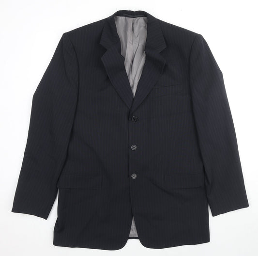 C&A Mens Black Striped Polyester Jacket Suit Jacket Size 40 Regular