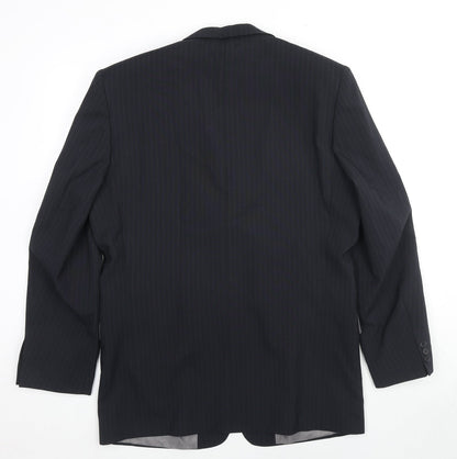 Back view of C&A men’s black striped polyester jacket suit jacket, size 40, regular