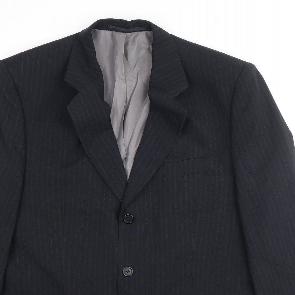 C&A Mens Black Striped Polyester Jacket Suit Jacket Size 40 Regular