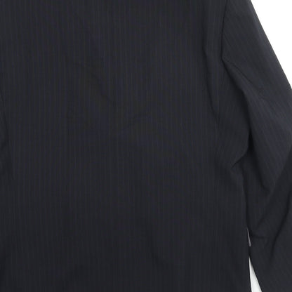 Brand and care label for C&A men’s black striped polyester jacket suit jacket, size 40, regular