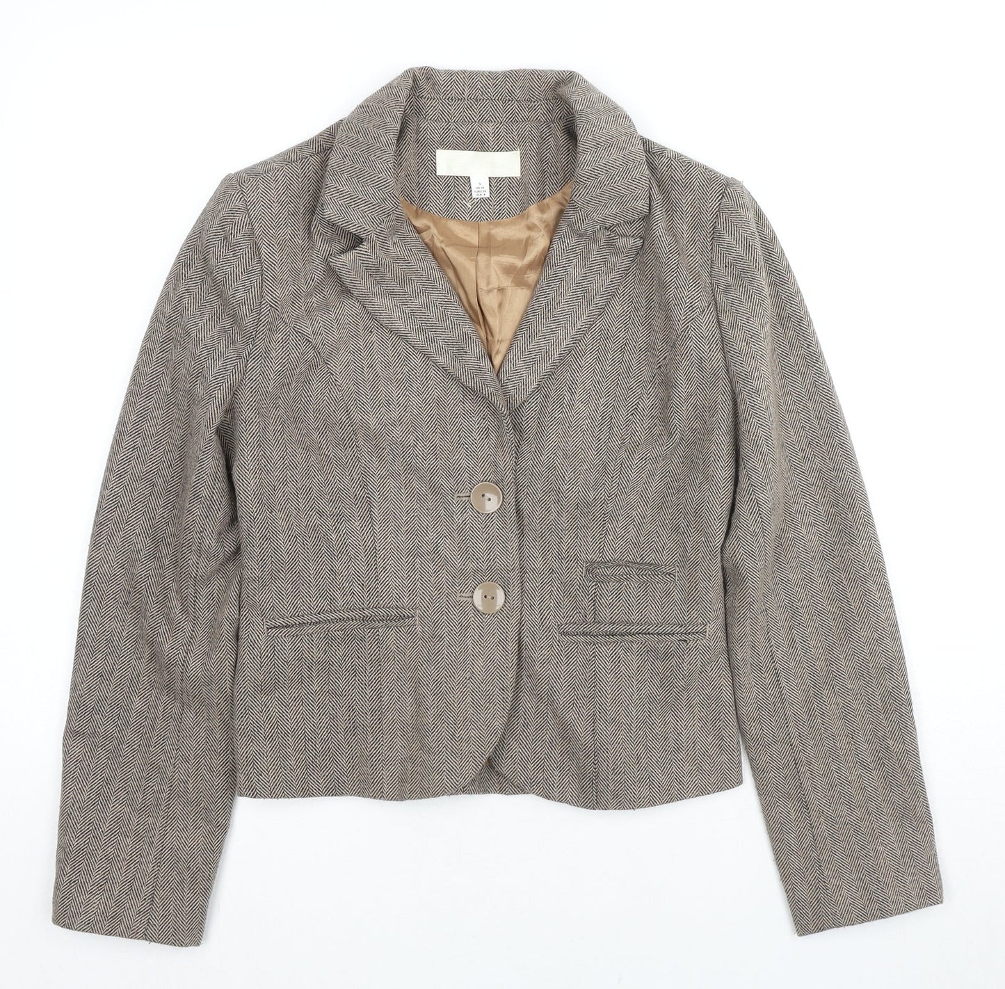 Ronit Zilkha Womens Beige Geometric Jacket Blazer Size 10 Button