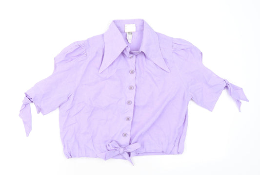 Looking Glass Original Womens Purple Polyester Cropped Button-Up Size 12 Collared