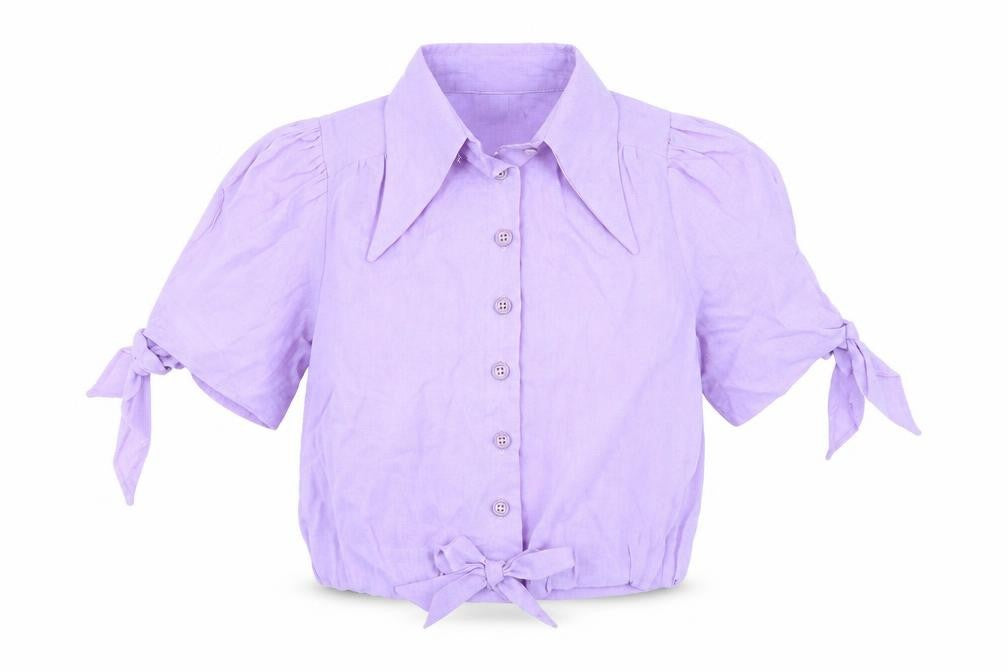 Looking Glass Original Womens Purple Polyester Cropped Button-Up Size 12 Collared