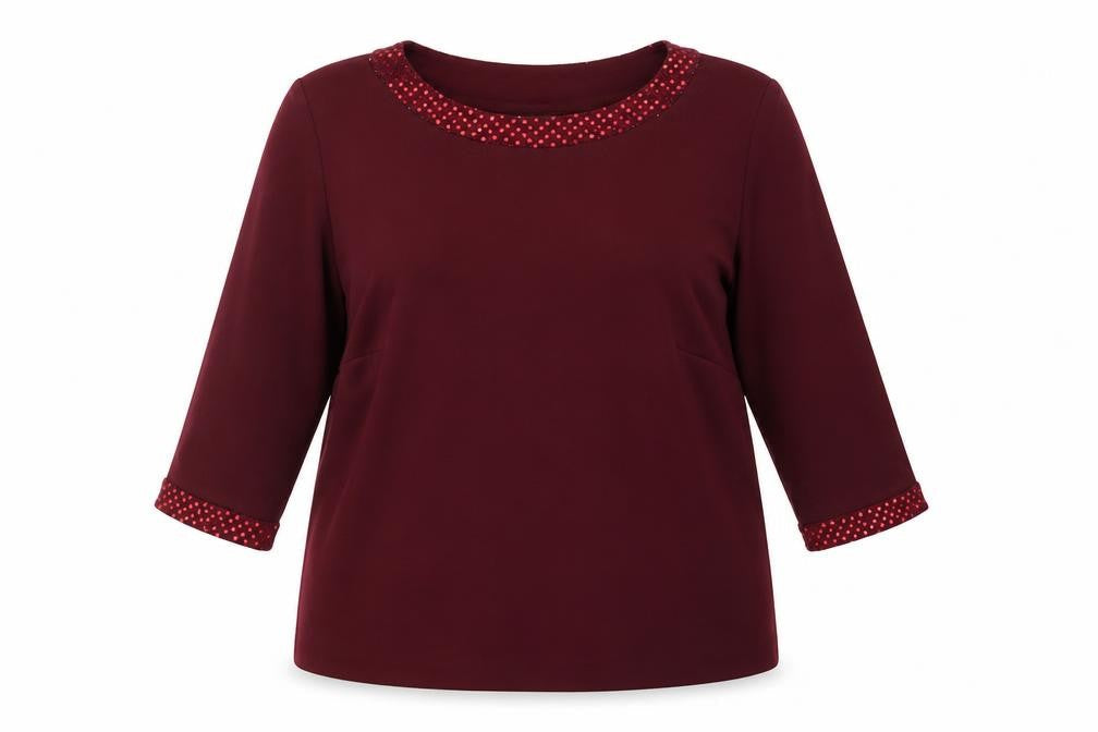 Bonmarché Womens Red Polyester Basic Blouse Size 18 Round Neck