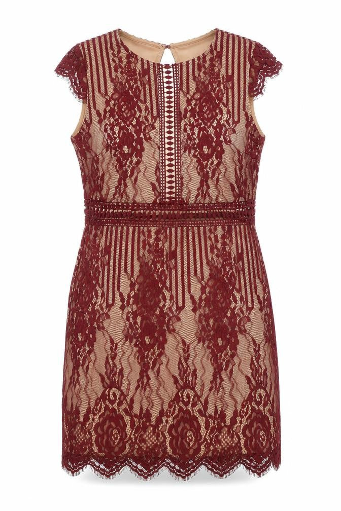 FOREVER 21 Womens Red Nylon Mini Size L Round Neck Button - Lace Open Back