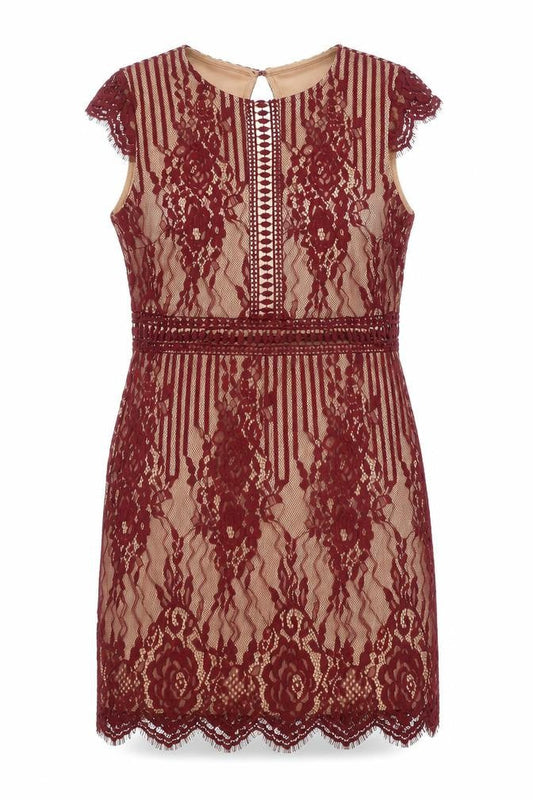 Forever 21 Womens Red Nylon Mini Size L Round Neck Button - Lace Open Back