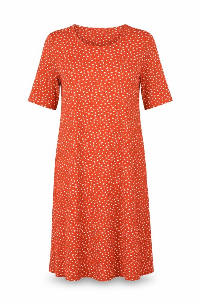 Marks & Spencer Womens Orange Polka Dot Viscose Shift Size 8 Round Neck Pullover