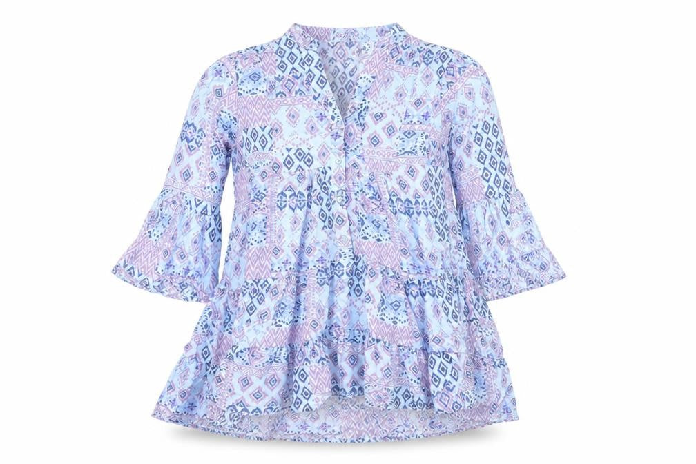 QED London Womens Blue Geometric Viscose Tunic Blouse Size S Henley