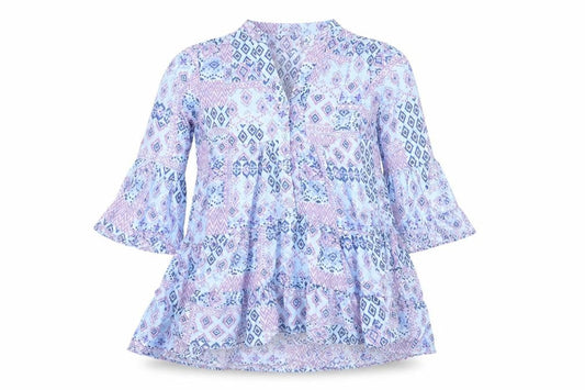 QED London Womens Blue Geometric Viscose Tunic Blouse Size S Henley