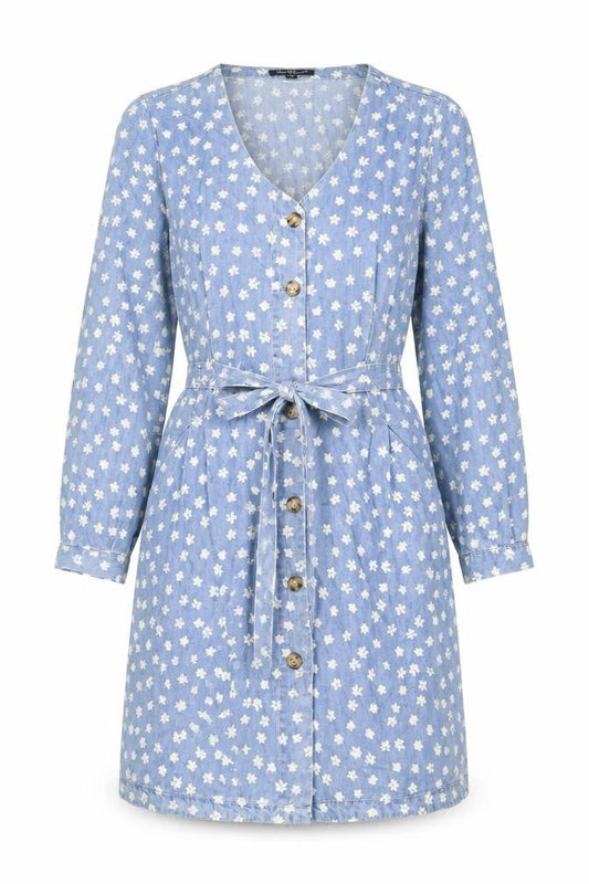Velvet Heart Womens Blue Fair Isle Cotton Shirt Dress Size S V-Neck Button