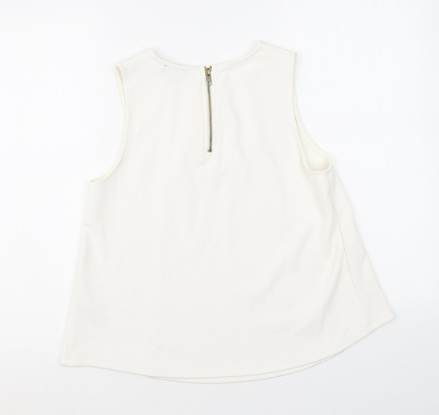 Topshop Womens White Polyester Basic Tank Size 10 Round Neck