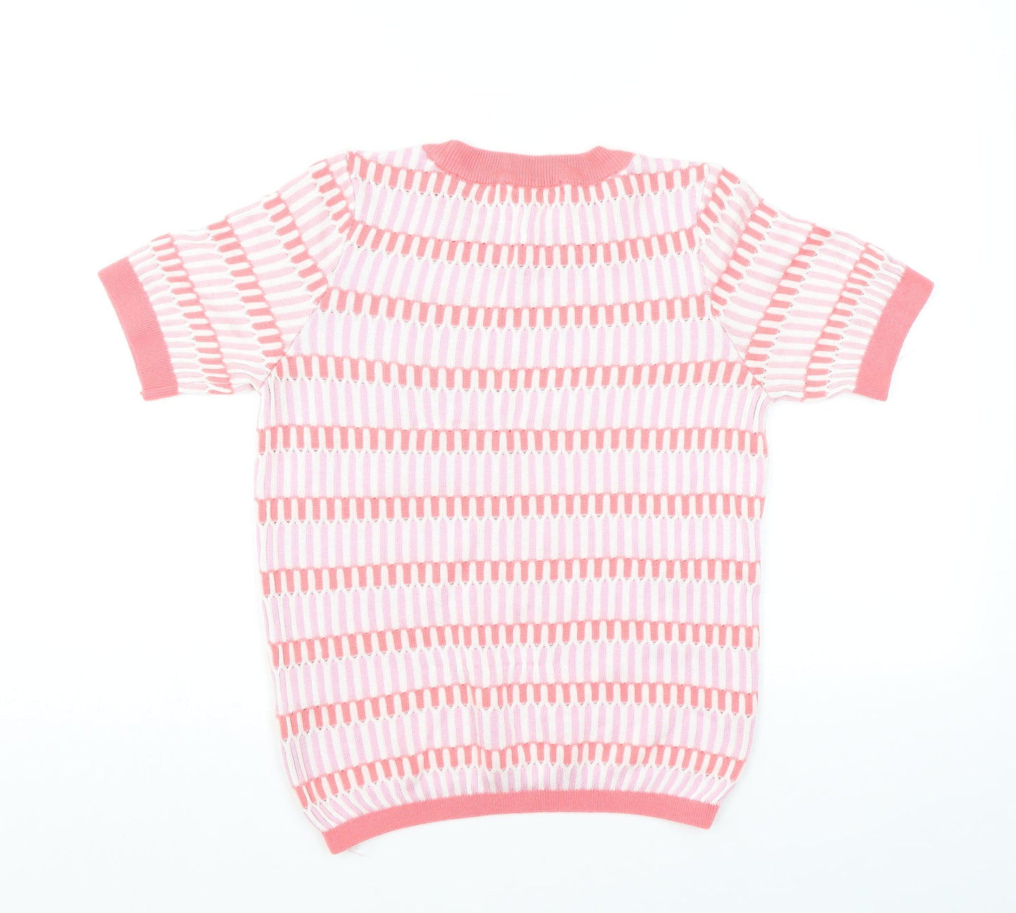 NEXT Womens Pink Crew Neck Geometric Acrylic Pullover Jumper Size XS Pullover