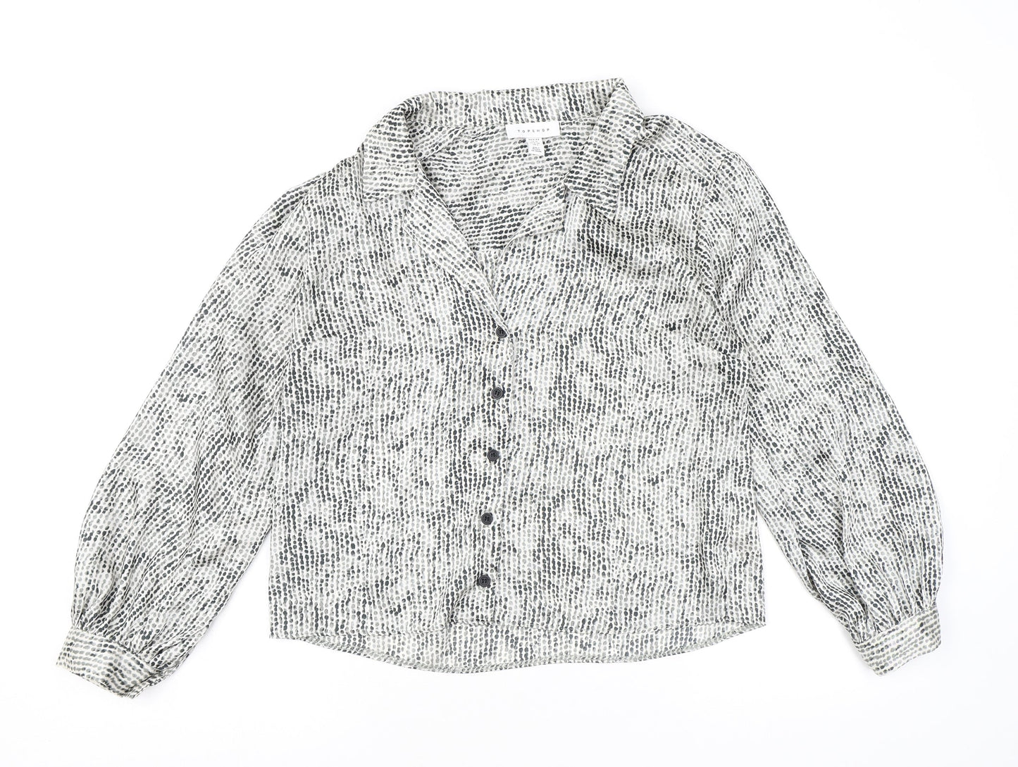 Topshop Womens Grey Geometric Polyester Basic Button-Up Size 10 Collared