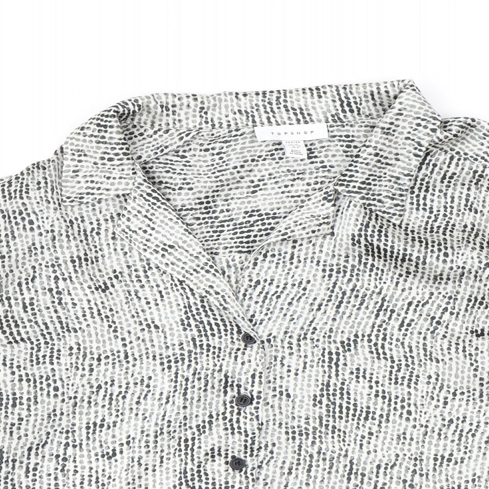 Topshop Womens Grey Geometric Polyester Basic Button-Up Size 10 Collared