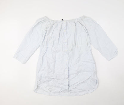 Zara Womens Blue Striped 100% Cotton Basic Button-Up Size XS Off the Shoulder