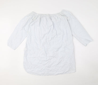 Zara Womens Blue Striped 100% Cotton Basic Button-Up Size XS Off the Shoulder