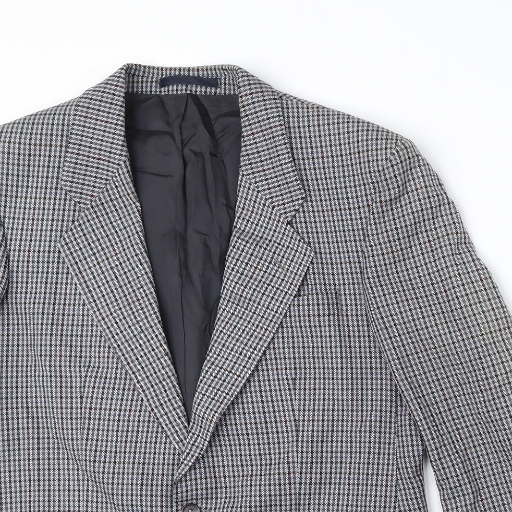 St Michael Womens Grey Plaid Wool Jacket Blazer Size L