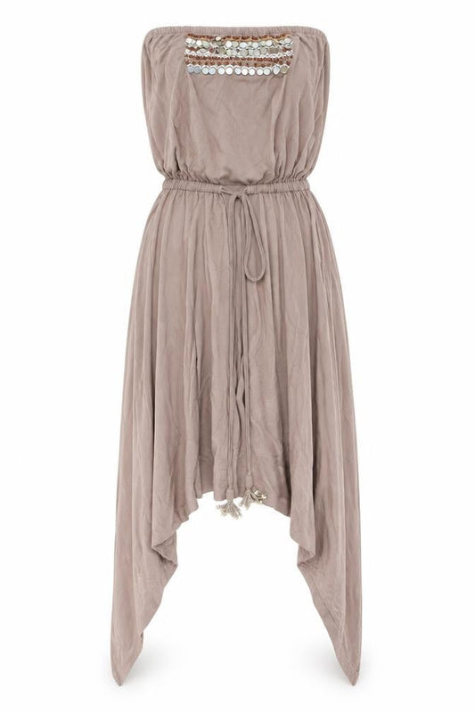 Monsoon Womens Beige Viscose Fit & Flare Size S Off the Shoulder Tie