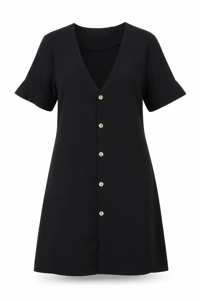 PRETTYLITTLETHING Womens Black Polyester A-Line Size 8 V-Neck Button