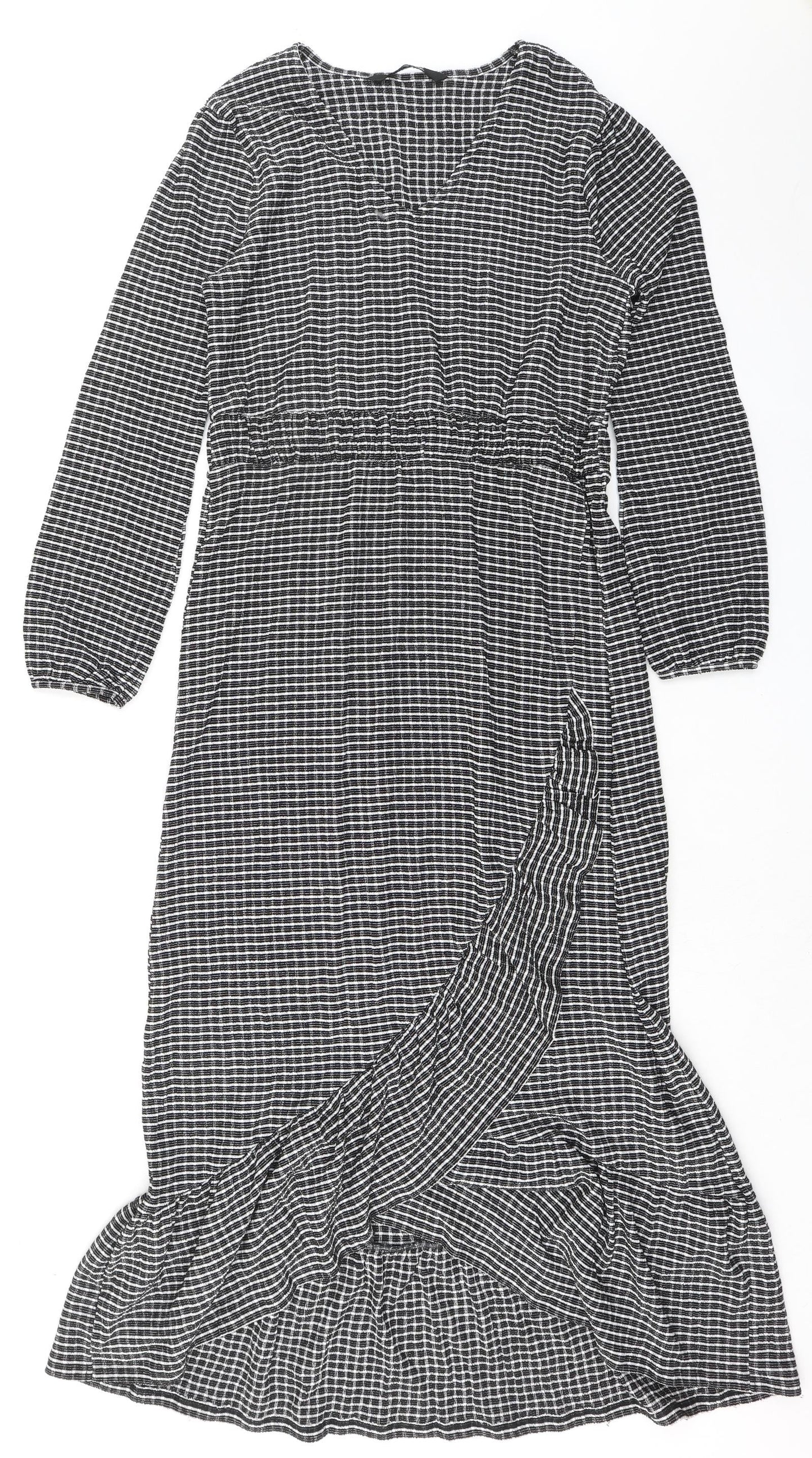 AKDL Womens Black Geometric Polyester Maxi Size M V-Neck Pullover