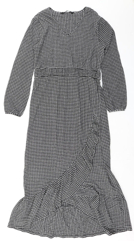 AKDL Womens Black Geometric Polyester Maxi Size M V-Neck Pullover