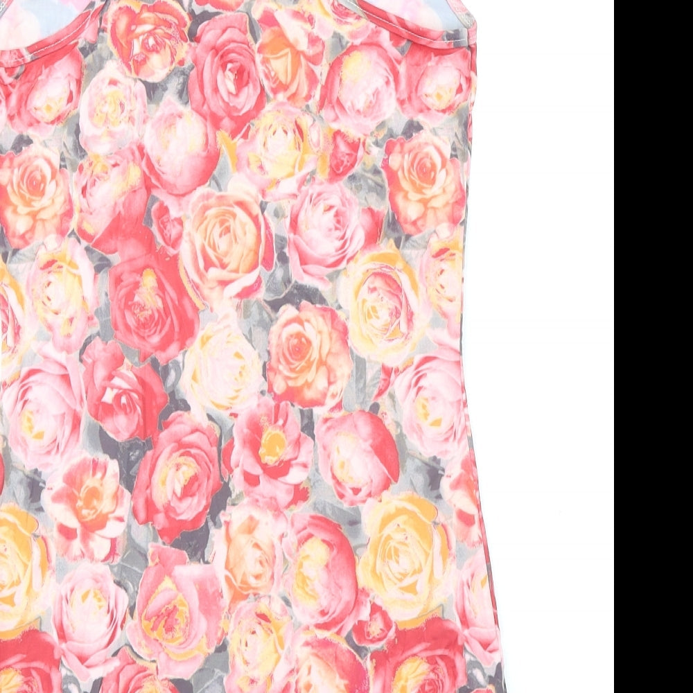 Cotton Candy Womens Multicoloured Floral Nylon Mini Size S Scoop Neck Pullover