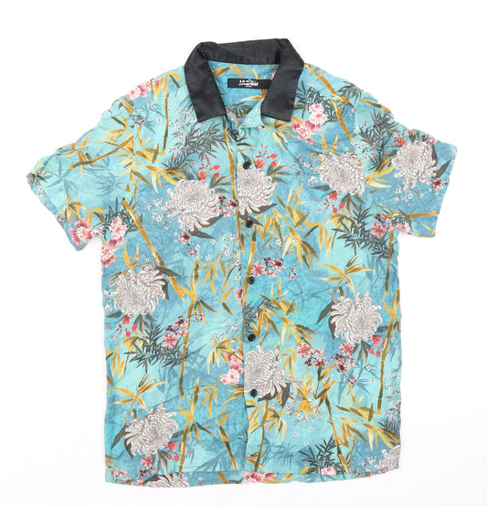 Jade Mens Multicoloured Geometric Viscose Button-Up Size XS Collared Button - Plant Print