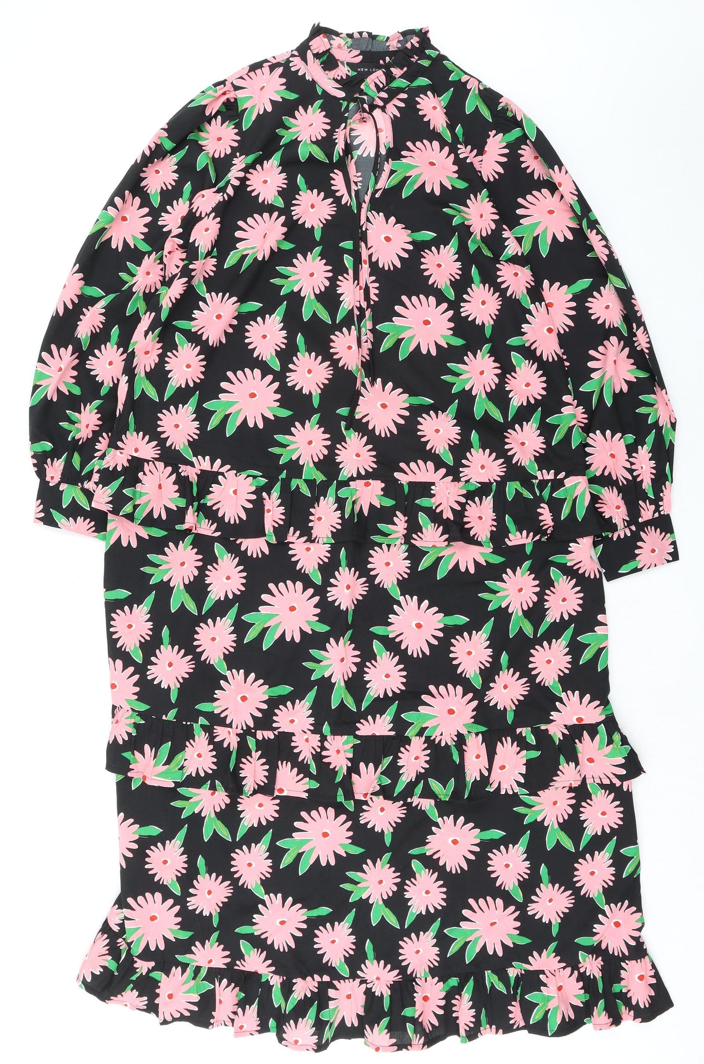 New Look Womens Multicoloured Floral Polyester Shift Size 14 Mock Neck Tie