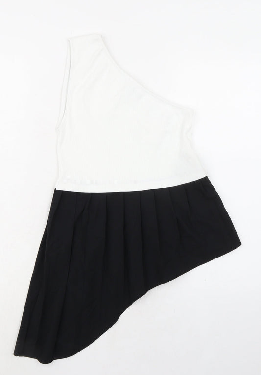 Zara Womens Black Polyester Basic Tank Size S Round Neck - Asymmetric