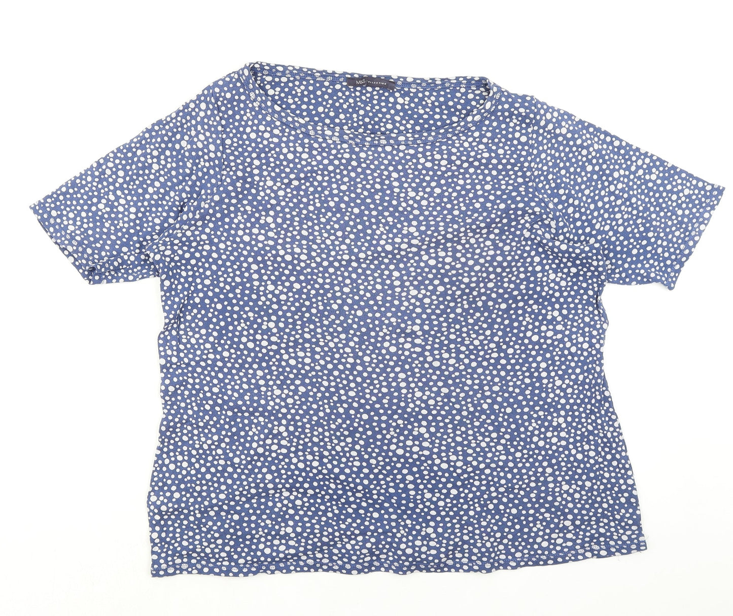 Marks and Spencer Womens Blue Geometric Polyester Basic T-Shirt Size XL Round Neck