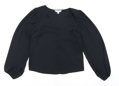 Marks & Spencer Womens Black Polyester Basic Blouse Size 8 V-Neck