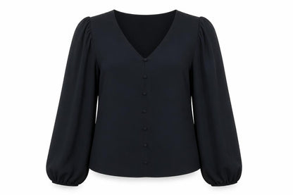 Marks & Spencer Womens Black Polyester Basic Blouse Size 8 V-Neck