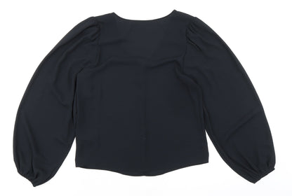 Marks & Spencer Womens Black Polyester Basic Blouse Size 8 V-Neck