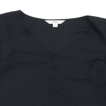 Marks & Spencer Womens Black Polyester Basic Blouse Size 8 V-Neck