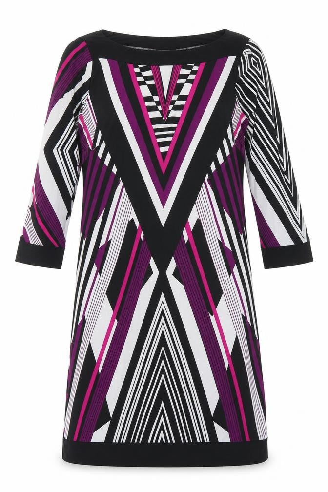 Marks & Spencer Womens Multicoloured Geometric Polyester Shift Size 8 Boat Neck Pullover