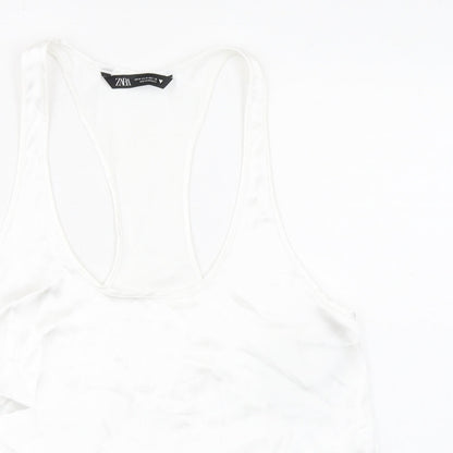 Zara Womens White Polyester Basic Tank Size M Scoop Neck