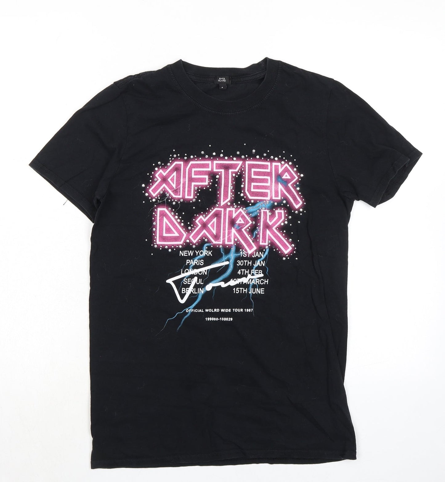 River Island Womens Black 100% Cotton Basic T-Shirt Size 8 Round Neck - After Dark