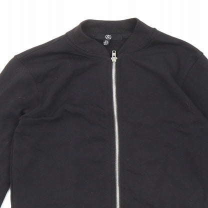 Close-up detail of Missguided women’s black jacket, size UK 6, zip