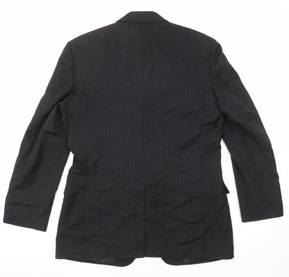 BHS Mens Black Striped Wool Jacket Suit Jacket Size 40 Regular