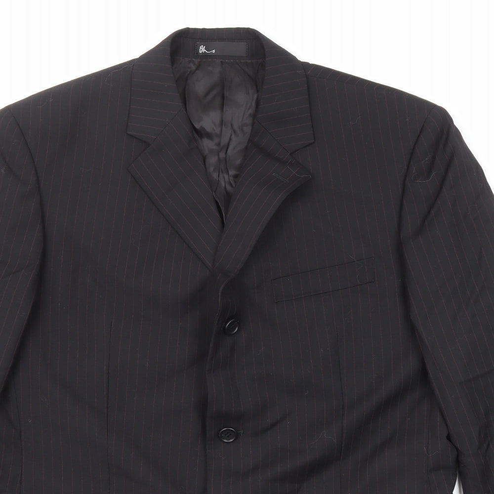 BHS Mens Black Striped Wool Jacket Suit Jacket Size 40 Regular