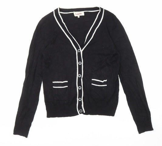 Louche Womens Black V-Neck Viscose Cardigan Jumper Size 12