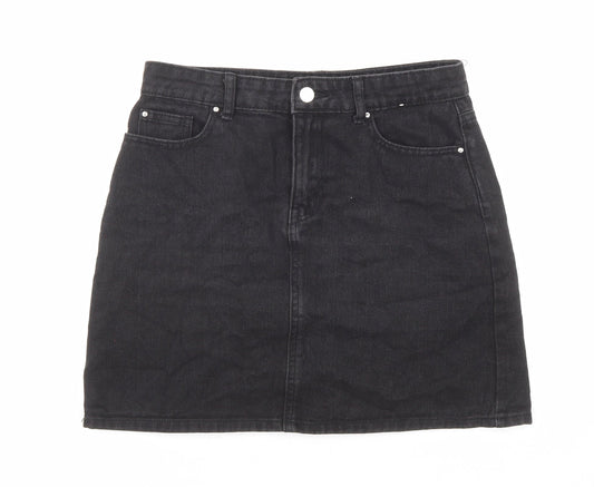 Denim & Co. Womens Black Cotton A-Line Skirt Size 10 Zip