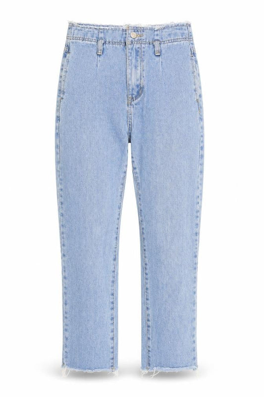 Momokrom Womens Blue Cotton Straight Jeans Size 8 L24 in Regular Zip - Raw Hems