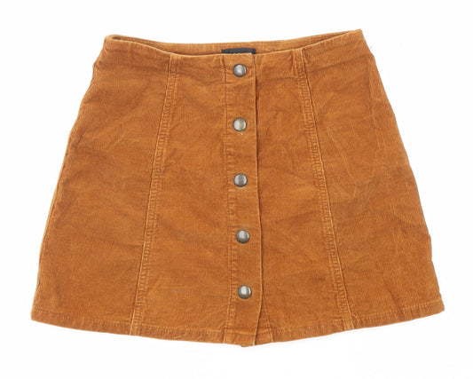 Topshop Womens Brown Cotton A-Line Skirt Size 8 Snap