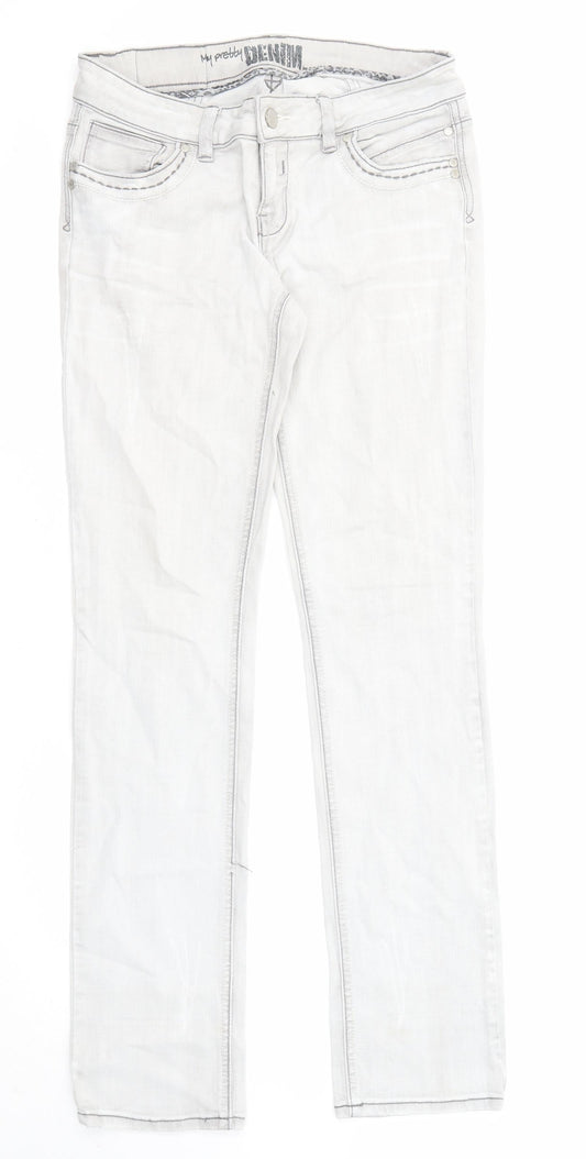 Cache Cache Womens Grey Cotton Straight Jeans Size 30 in L31 in Regular Zip