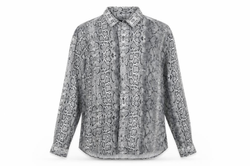 Zara Womens Grey Animal Print Viscose Basic Button-Up Size M Collared - Snake Skin Pattern
