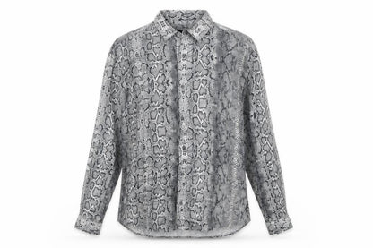 Zara Womens Grey Animal Print Viscose Basic Button-Up Size M Collared - Snake Skin Pattern