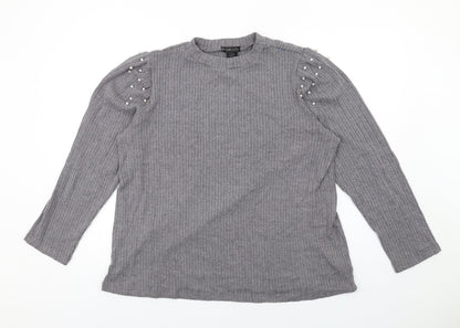 Design History Womens Grey Round Neck Polyester Pullover Jumper Size 20