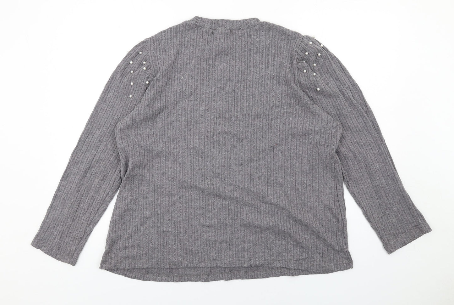 Design History Womens Grey Round Neck Polyester Pullover Jumper Size 20